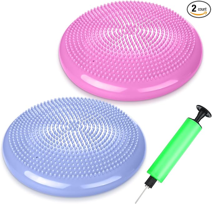 Silipull 2 Pcs Wiggle Seat Inflated Wobble Cushion Flexible Balance Disc with Air Pump for Core Stability Strengthening Improving Posture Physical Exercise