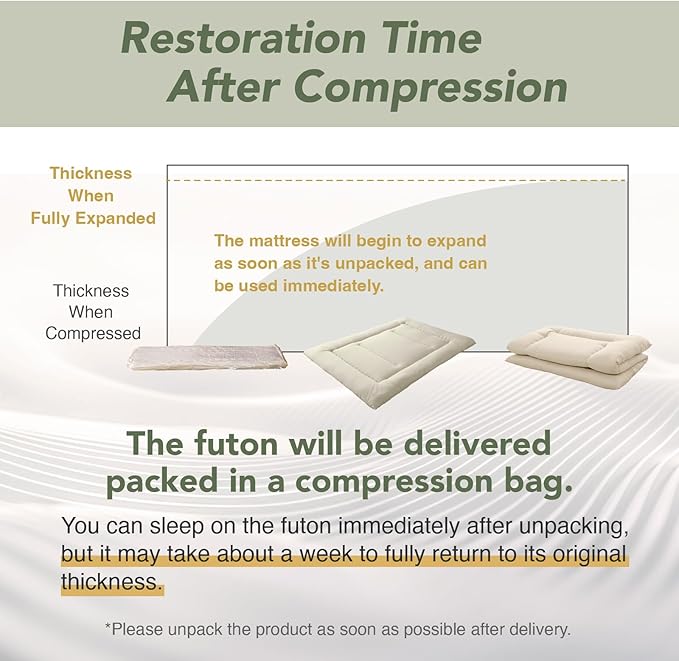 MORIRIN Japanese Futon Floor Mattress, Firm-Core SHIKIBUTON, Made in Japan, Twin XL
