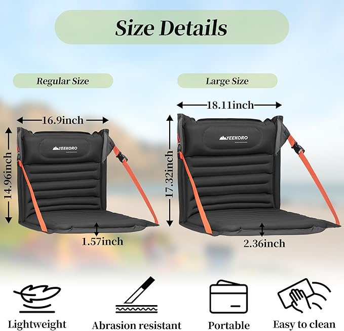 Inflatable Stadium Seats, Portable Bleacher Seat with Back Support, Foldable and Lightweight Chairs for Sporting Events/Camping, Stadium Seats with Storage Bag Lounge Chair