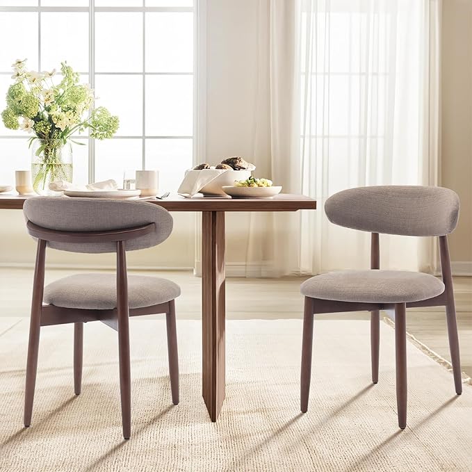 COLAMY Wooden Dining Chairs Set of 4, Modern Fabric Upholstered Kitchen Chairs, Farmhouse Dining Room Chair with Foot Pegs, Camel