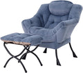 Welnow Lazy Chair with Ottoman, Modern Lounge Accent Chair with Armrests and a Side Pocket, Leisure Sofa Armchair Set, Reading Armchair with Footrest for Small Space, Plush Light Blue