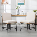 DUOMAY Mid-Century Modern Dining Chairs Set of 2, Linen Upholstered Side Chair with Rear Handle, Armless Chair with Metal Legs for Kitchen Dining Room Living Room Vanity, White