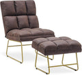 MCombo Accent Chair with Ottoman Set, Modern Armless Chair for Living Room, Bedroom, Small Space 4013 (Heat-Stamped Fabric, Dark Brown)