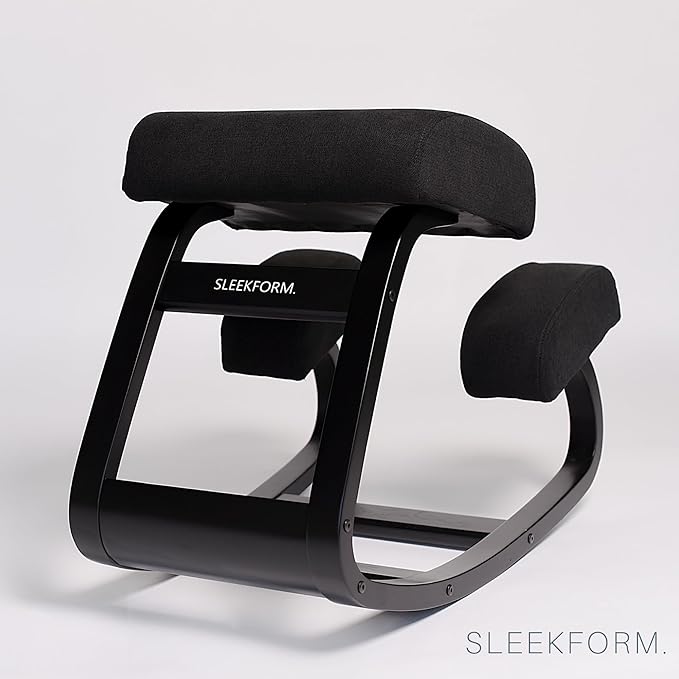 SLEEKFORM Ergonomic Kneeling Chair - Rocking Balancing Wood Knee Stool | Posture Correcting for Bad Backs, Neck Pain & Spine Tension Relief | Orthopedic Balance Seat & Thick Comfortable Knees Cushions