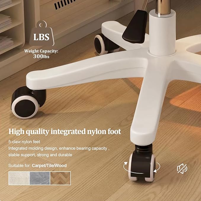 HDHNBA Small Desk Chair Round Rolling Chair with Back PU Leather Height Adjustable Swivel Vanity Work Computer Stool Chair for Home Office Bedroom, Set of 2