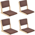 Tiita Floor Chair with Back Support, Foldable Meditation Tatami Chairs, Backrest Chair with Cushion, Living Room Chair Seat 4 Pack, Wood Brown
