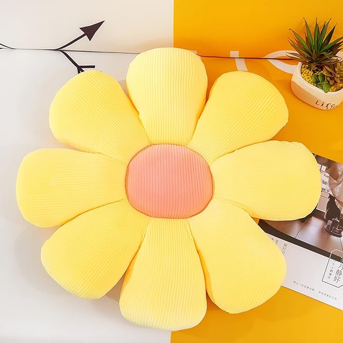 Grafingy Flower Pillow, Flower Shaped Throw Pillow Floor Pillow Soft Seating Cushion Room Decor Plush Pillow for Bedroom, Sofa, Bed, Reading (15 inch, Yellow)