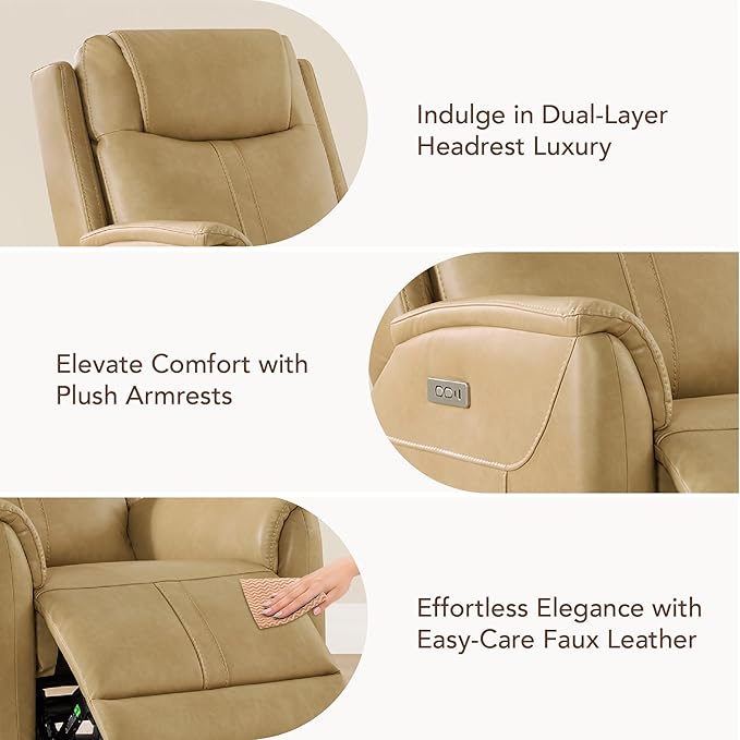 CHITA Power Recliner Chairs for Adults, Electric Leather Super Zero Gravity Recliner with USB & Type-C Charging Ports for Living Room, Bedroom & Home Theater Relaxation, Faux Leather in Tan