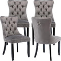 YeahFurn Grey Mid Century Modern Dining Chairs Set of 4, Velvet Upholstered Kitchen & Dining Room Chairs with Nailhead Trim & Solid Wood Legs, Elegant Sillas De Comedor (Grey, 4 Pcs)