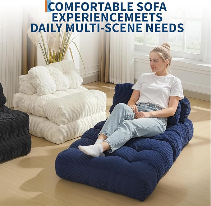Garvee Folding Sofa Bed, Convertible Sleeper Chair with Pillow Foldable Mattress with Back Support, Boneless Fold Out Chair Bed Comfy Floor Sofa Lounge for Living Room, Bedroom, Navy Blue, Single