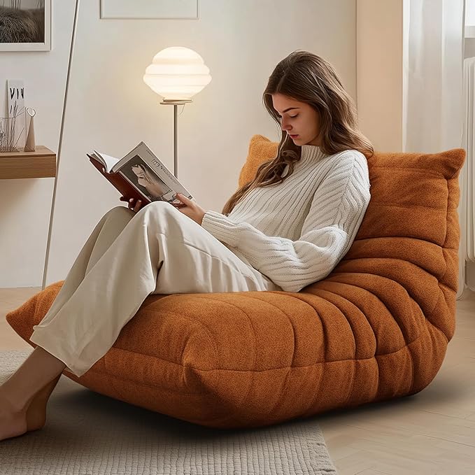 cebihy Premium Quality Fireside Togo Sofa Bean Bags Chair for Adults Giant BeanBag Chairs Floor Couch for Living Room Bedroom Dorm Office, Compression Togo Couch, No Assembly Required, Orange