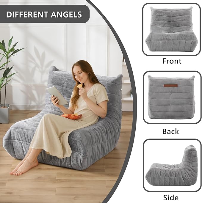 Bean Bag Chair for Adults, Giant Bean Bag Sofa Oversized Beanbag Chairs, Fireside Bean Bag Couch with High Density Sponge Filled Large Bean Bags Chair for Apartment Living Room Bedroom, Gray