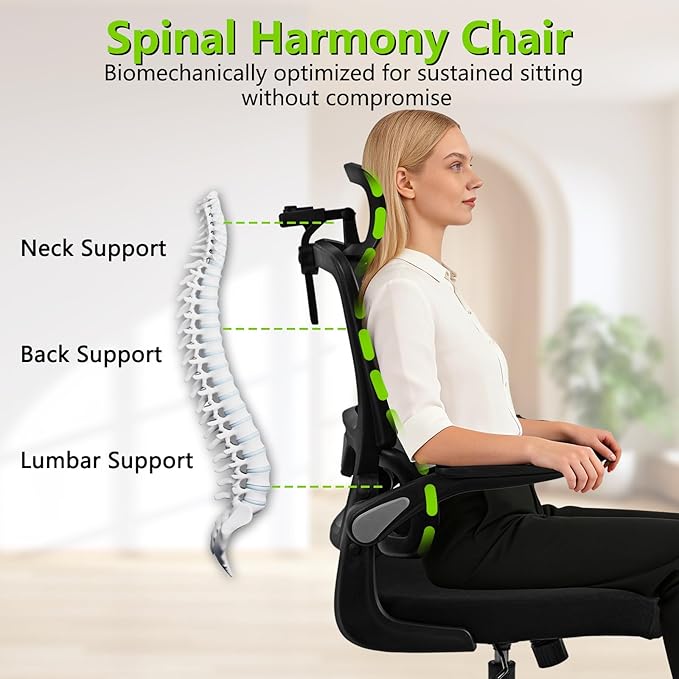 Redragon Ergonomic Office Chair, High Mesh Back Home Desk Chair with Adjustable Headrest, Flip-Up Arms, 90-120° Tilt Rocking and Wide Cushion, Big and Tall Chairs for Man Woman, Black