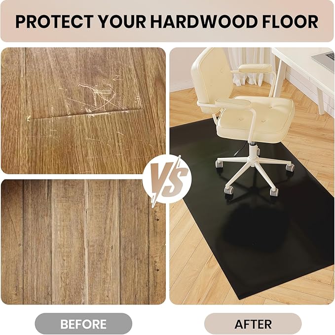 Black Chair Mat for Hardwood Floor, 58 x 96 Inch Plastic Floor Protector, 5'×8' Area Rug for Dining Room, Large Office Chair Mat, Heavy Duty Wood Tile Floor Mats for Home Laundry Bedroom