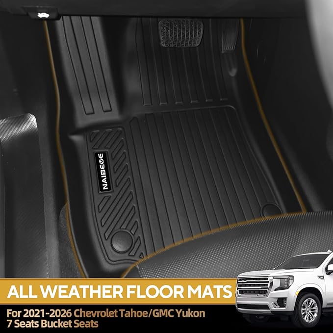 Naibeve Floor Mats for 2021-2026 Chevrolet Tahoe/GMC Yukon 7 Seats Bucket Seats (Not for Yukon XL)-All Weather for Tahoe/Yukon Floor Mats Cargo Mat 3rd Row Backrest Mats Interior Accessories