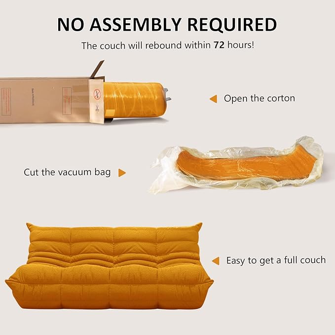 Bean Bag Chair, Fireside Chair, Large Bean Bag Chair for Adults, Bean Bag Chairs for Teens with High-Resilience Foam, Non-Slip Base Floor Lounge Sofa,Living Room (Yellow, 3-Seater)