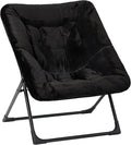 Comfy Saucer Chair for Adults, Soft Faux Fur Bedroom Chair, Accent Dorm Chairs, Flexible Living Room Reading Chairs, Oversized Folding Lounge Seat for Teens, X-Large, Black