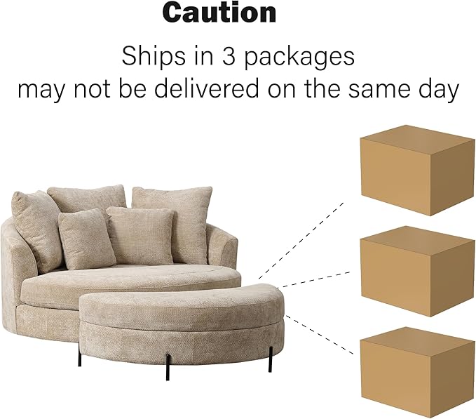 Chifee & Vingol 59.8" W Oversized Accent Barrel Chair Large Round Chair with Ottoman & Movable Wheels,Wheat