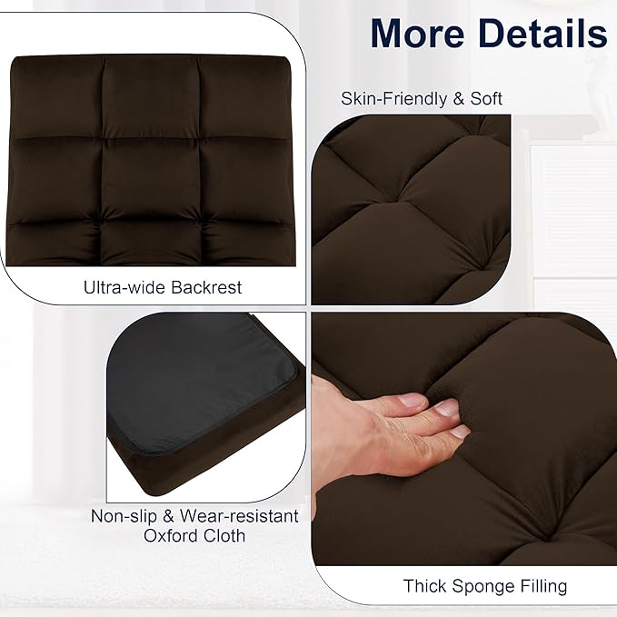 Floor Chair, 24 inches Wide Oversized Velvet Armless Lay Flat Floor seat Padded Meditation Chair with 6 Adjustable Position Ergonomic Comfortable Convenient(LRSF-015-BROWN)