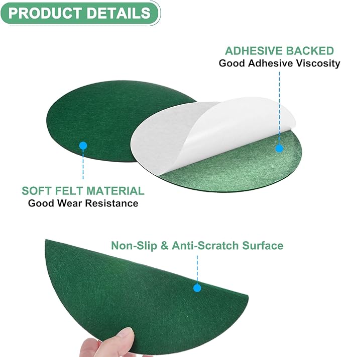 30-Pack Lamp Base Felt, 7 Inch Dia. 2mm Thick Self Adhesive Round Fabric Felt Pads for Lamp/Furniture/DIY, Non-Slip Fiber Backed Patch Circles with Adhesive Backing [Green]
