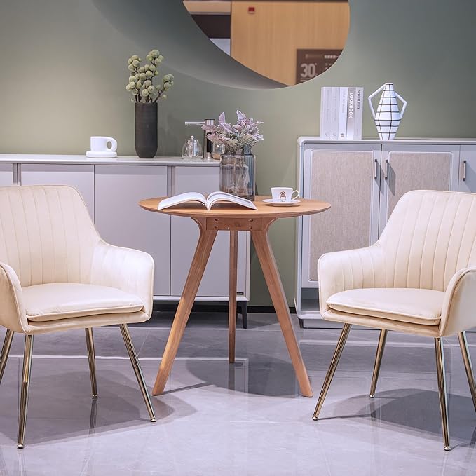 Purgreen Velvet Dining Chair Set of 2 - Modern Mid-Back Accent Chair with Gold Plating Legs - Upholstered Chair for Living Room ，Kitchen & Reception Room (Velvet Beige, Set of 2)