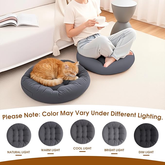 Floor Pillows for Adults, 22x22x6 Inch Meditation Cushions, Large Round Sitting Cushion Living Room Memory Foam Pillow for Sitting (1, Grey, 22x22x6 Inch)
