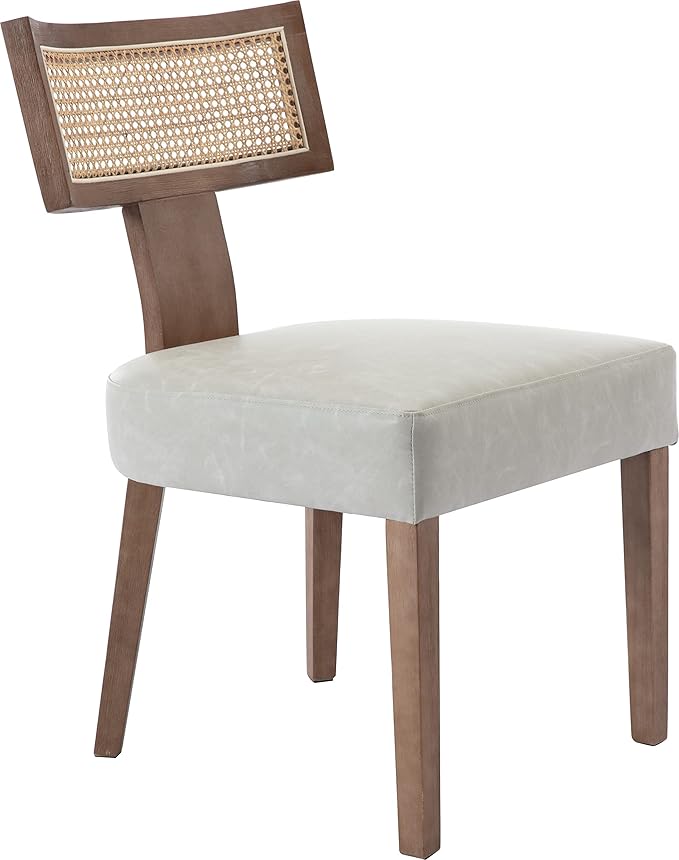 RIVOVA Modern Dining Chairs, Set of 4 - Rattan Back, Pu Leather Upholstered, Kitchen Chairs with Solid Wood Frame, Grey
