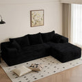 Sectional Cloud Boneless Couch for Living Room Bedroom, Modern L Shaped Modular Sofa with Right Facing Chaise, Comfy Deep Seat Memory Foam Couch in Box, No Assembly (Wide Striped Corduroy, Black)