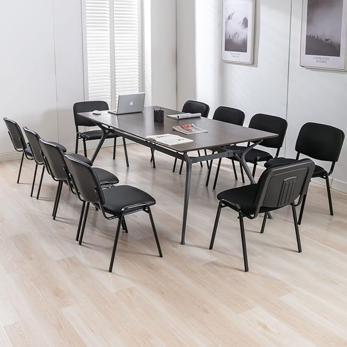 Black Stackable Office Chairs no Arms Set of 15, PU Leather Reception Chairs Ergonomic Conference Desk Chairs Guest Chairs for Meeting/Events/Hall/Training Room