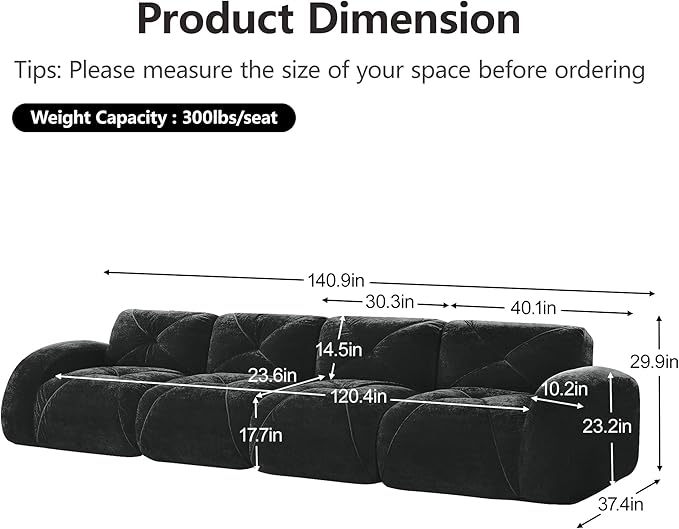 Modular Sectional Sofa with Free Combination,Oversized Boneless Floor Couch for Living Room & Lounge,Velvet 4-Seater Sectional Couch with Comfortable Deep Seat,No Assembly Needed