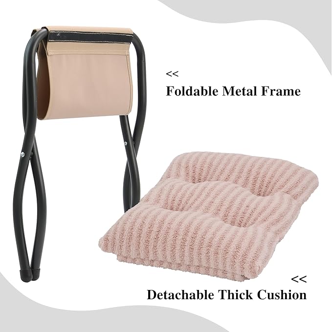 Mordchil HF 15"(H) Folding Ottoman, Foldable Footrest Stool, Portable Small Foot Stool for Couch, Collapsible Foot Rest Ottoman for Sofa, Accent Padded Ottomans for Living Room, Bedroom, Stripe Pink
