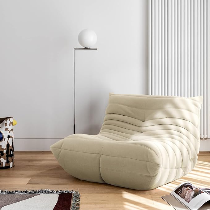 cebihy High-end Uncompressed Fireside Togo Chair, Bean Bag Chair, Foam Floor Sofa, Soft Lazy Lounge Sofa Couch, Armless Suede Fabric Cover Beanbag Accent Chairs for Living Room Bedroom Dorm Office