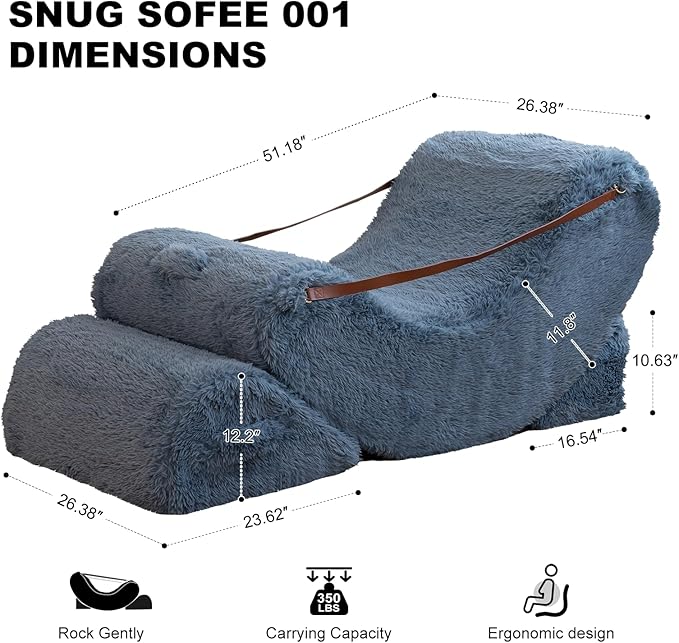 Modular Comfortable and Cozy Bean Bag Chair for Adults, Filled with Memory Foam, Featuring Plush Fabric, with Detachable Footrest & Adjustable Angle for Bedroom, Living Room and Nursery(BlueGray)