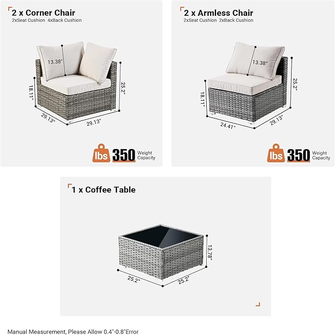 ovios Outdoor 7 Piece Coversation Set with Coffee Table,Sectional Patio Furniture Set with All-Weather Wicker Sofa,Modern Outside Couch for Balcony Backyard Pool, Beige