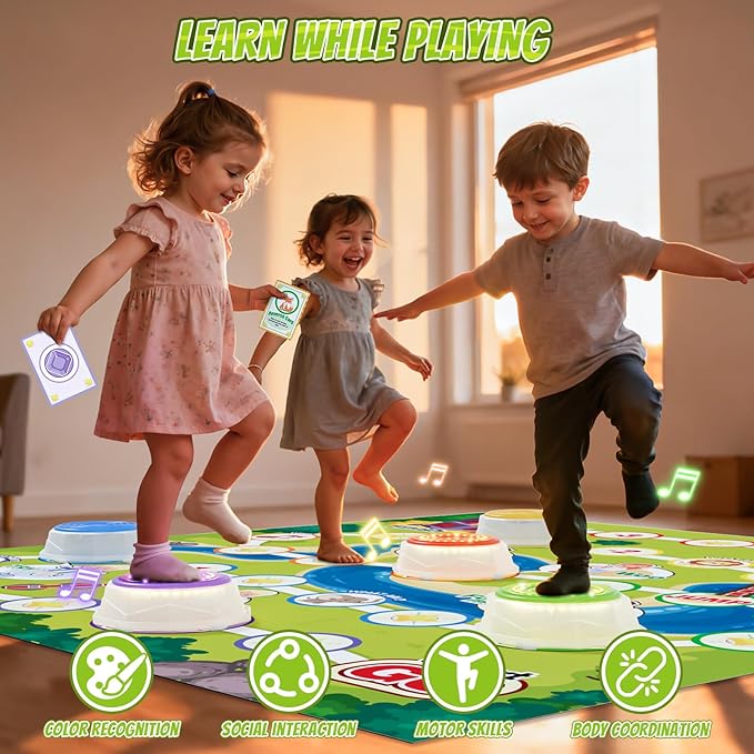HYES Light Up Stepping Stones for Kids - 6 PCS Non-Slip Musical Stackable Step Stones with Game Map, Toddler Obstacle Course Sensory Toys, Indoor Outdoor 3-5 Years Old Boys Girls Birthday Gifts