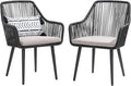 Patiorama Outdoor Dining Chairs, Patio Dining Chair Set of 2, All-Weather Woven Rope Rattan Chairs, Outdoor Dining Wicker Chairs with Armrests for Indoor Balcony Pool Backyard(Black)