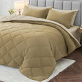MUXHOMO 7 Pieces Full Comforter Set, Reversible Bed in a Bag Full Size, All Season Bedding Set with Comforter, Flat Sheet, Fitted Sheet, Pillowcases & Shams, Khaki & Linen