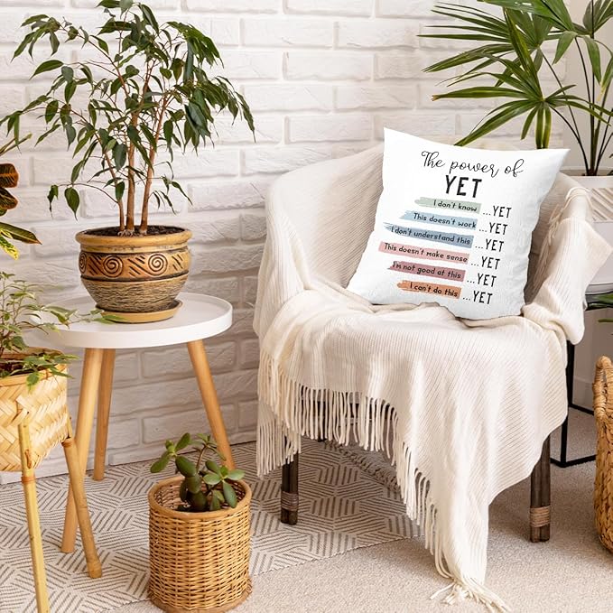 uinwk The Power of Yet Inspirational Mental Health Pillow Covers 18x18, Growth Mindset Calming Corner Classroom Decor, Psychology Therapy Office Decor, Counselor Office Decor