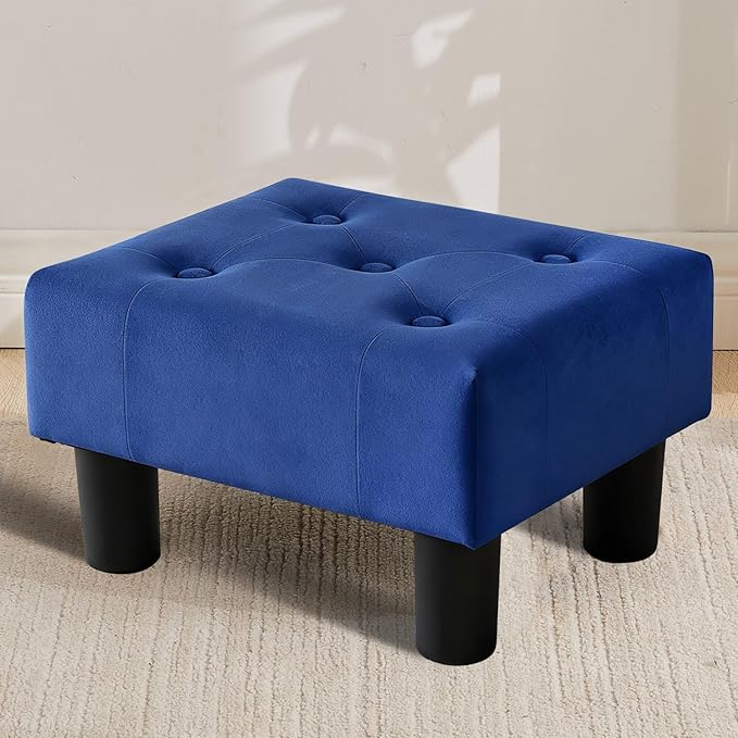 FIMIVIBI Small Foot Stool Ottoman, Velvet Footstool Ottoman Foot Rest for Couch, Rectangle Footstools and Ottomans Small for Living Room, Entryway and Bedroom (Blue)