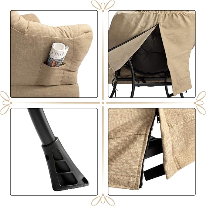 HollyHOME Lazy Chair with Foldable Ottoman, Accent Comfy Lounge Armchair and Folding Footrest Stool, Leisure Sofa Reading Chair and Footstool for Living Room, Bedroom, Dorm,Cotton-Linen Tan