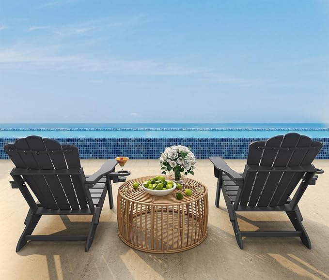 FOOWIN Adirondack Chair Set of 8, Folding Adirondack Chair with Cup Holder, HDPE All-Weather Fire Pit Chair for Patio, Garden, Backyard, Poolside, Grey