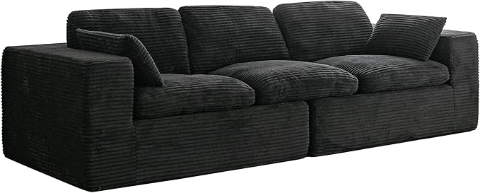 Esright 110" Oversized Sofa for Living Room, Cloud Boneless Couch with Fluffy Seat Cushions, 3 Seater Upholstered Floor Sofa, No Assembly Required, Black