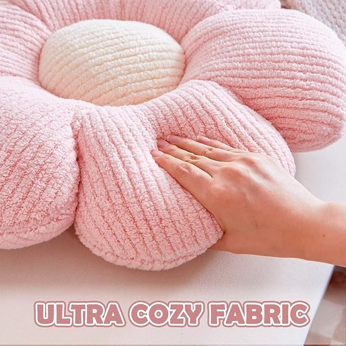 VBGYA Light Green Flower Pillow - Decorative Throw for Bed Couch, Cute Daisy Shaped Plush Aesthetic Cushion, Soft 19.6" Floor Seat