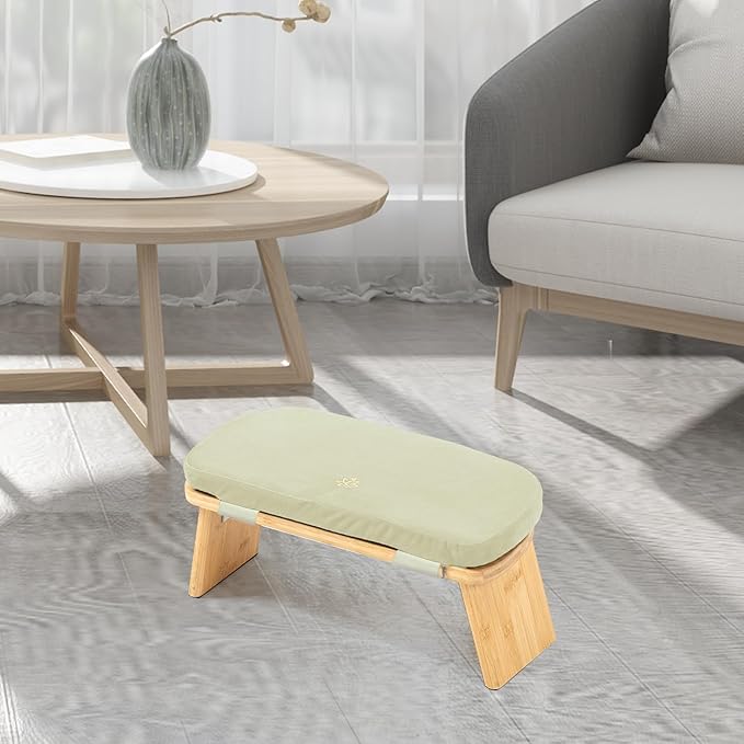 Estleys Meditation Bench, Bamboo Meditation Stool, Folding Kneeling Meditation Bench, Seiza Prayer Bench, Prayer Bench with Meditation Cushion, Kneeling Stool (Beige)