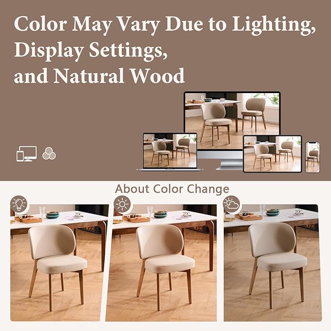 YOUNUOKE Upholstered Dining Chairs Set of 4, Modern PU Leather Dining Room Chair with Wood Legs, Widen Backrest Comfy Armless Side Kitchen Chairs, Khaki