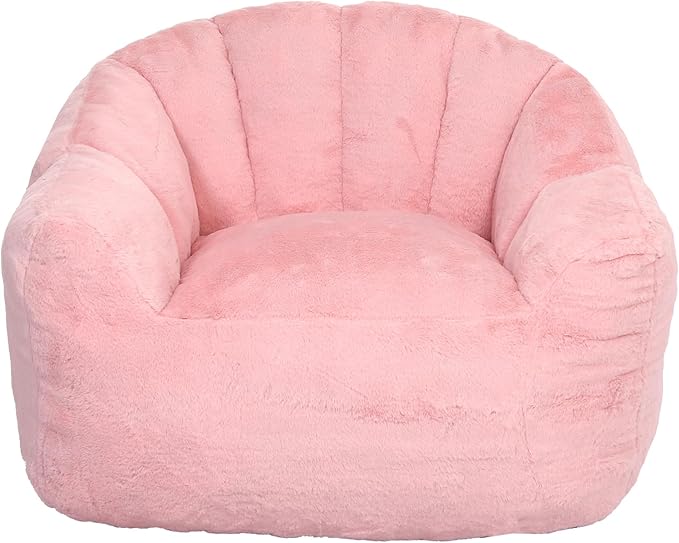 Setawix Giant Bean Bag Chair with Filler, Comfy Faux Fur Bean Bag Chairs for Adults and Kids, Lazy BeanBag Sofa Stuffed Floor Sofa with Memory Foam for Bedroom Apartment Living Room,Pink