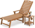 LUE BONA Chaise Lounge Chair with Table, 2-Piece, HDPS Chaise Lounger, 5 Positions Adjustable Lounge Chairs, Pool Lounge Chair with Wheels for Poolside, Backyard, Teak Color