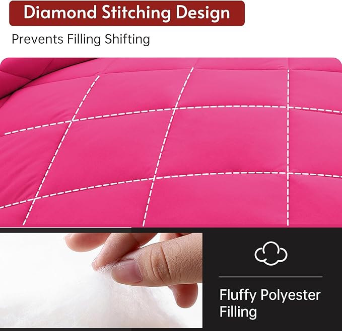 MUXHOMO 5 Pieces Twin XL Comforter Set, Reversible Bed in a Bag Twin XL Size, All Season Bedding Set with Comforter, Flat Sheet, Fitted Sheet, Pillowcases & Shams, Hot Pink & Baby Pink