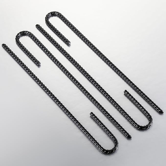 Wensilon Rebar U/J Hook Extra Heavy Duty, 12 inch x 1/4 inch Rust Proof Coated Steel Ground Anchors for Garden, Tent, Trampoline (10pcs, J-Hook)