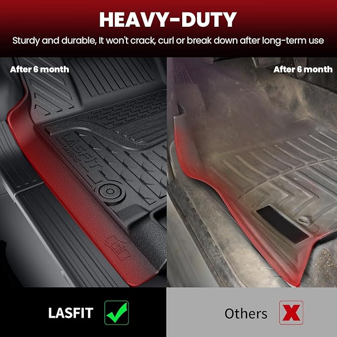 LASFIT Floor Mats for 2019-2024 Dodge Ram 1500 Quad Cab Without 2nd Row Under Seat Storage, Fit for Bench Seat & Carpet Flooring, All Weather TPE Custom Fit Car Mats Floor Liners 1st & 2nd Row, Black